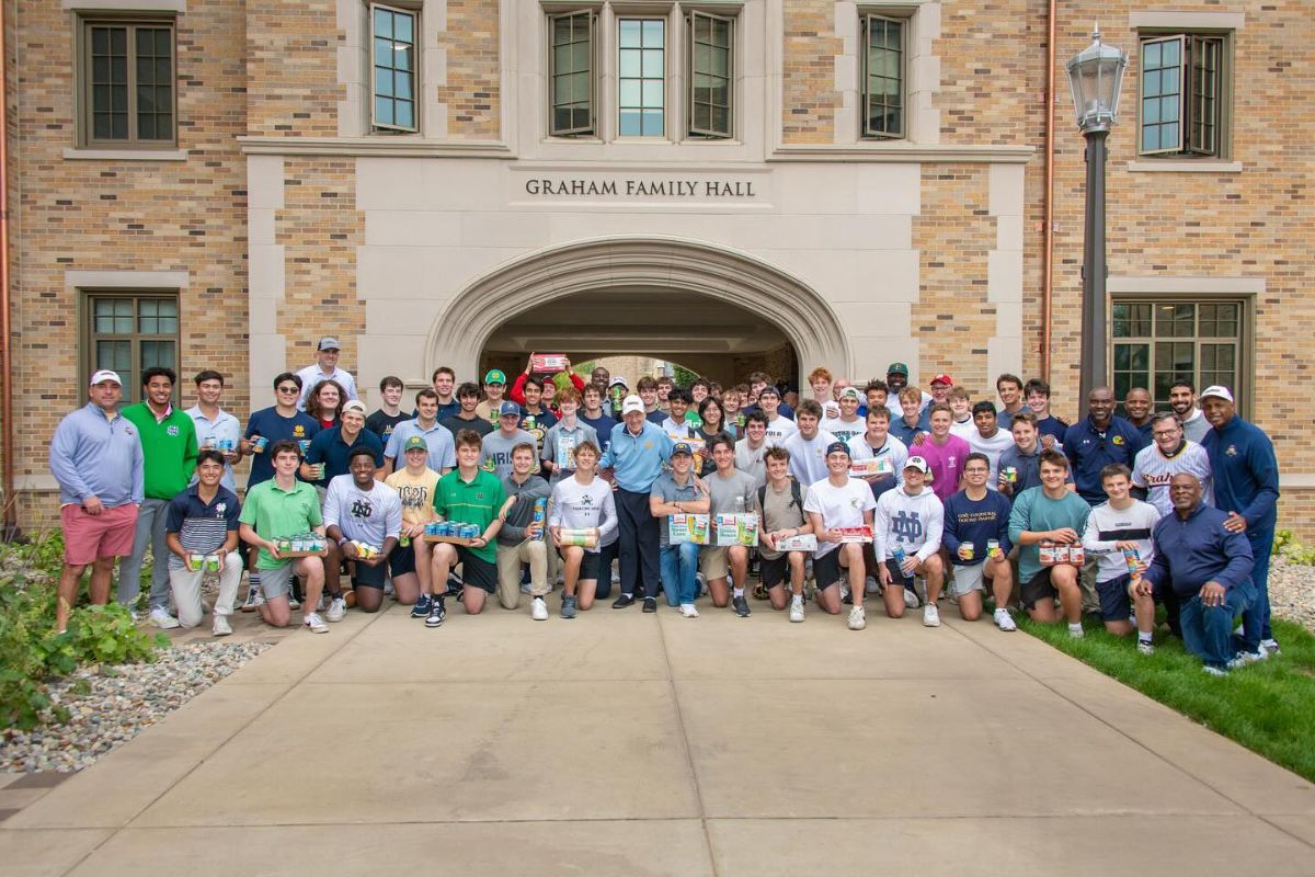 Graham Family Hall residents with food bank donations